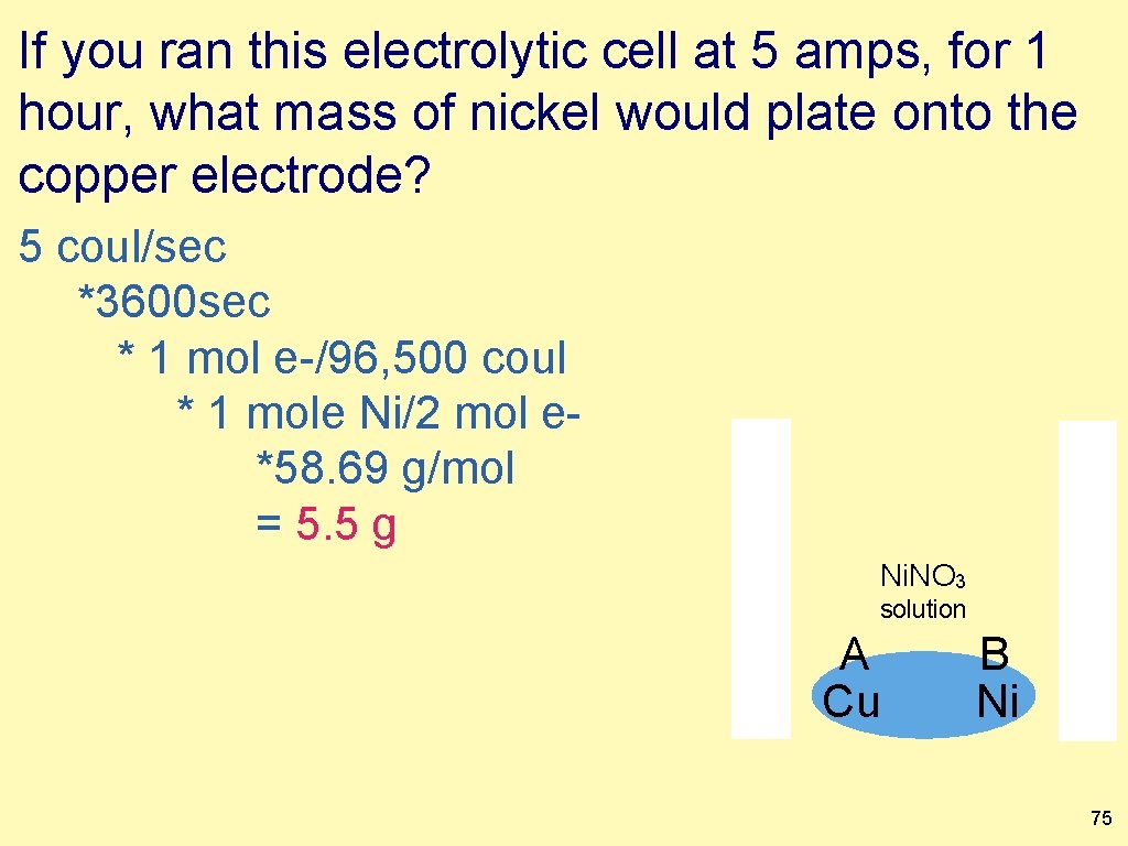 If you ran this electrolytic cell at 5 amps, for 1 hour, what mass