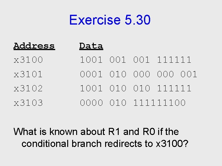 Exercise 5. 30 Address x 3100 x 3101 x 3102 x 3103 Data 1001