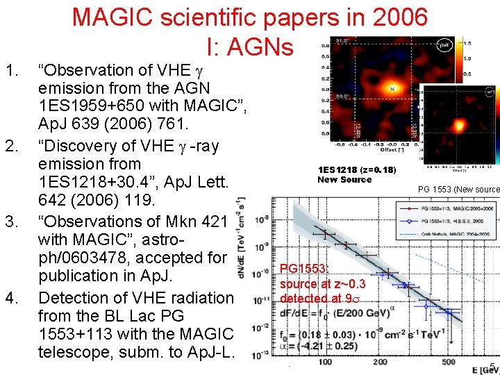 1. 2. 3. 4. MAGIC scientific papers in 2006 I: AGNs “Observation of VHE