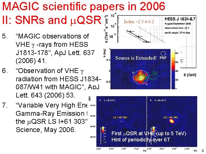 MAGIC scientific papers in 2006 II: SNRs and m. QSR Index – 2. 5