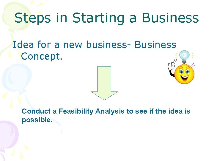 Steps in Starting a Business Idea for a new business- Business Concept. Conduct a