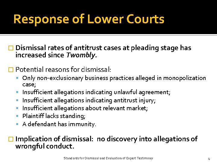 Response of Lower Courts � Dismissal rates of antitrust cases at pleading stage has