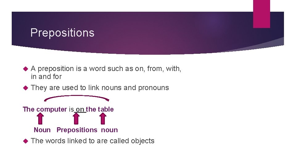 Prepositions A preposition is a word such as on, from, with, in and for Prepositions A preposition is a word such as on, from, with, in and for