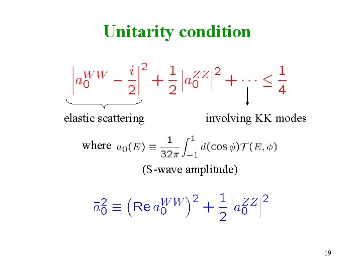 Unitarity condition elastic scattering involving KK modes where (S-wave amplitude) 19 