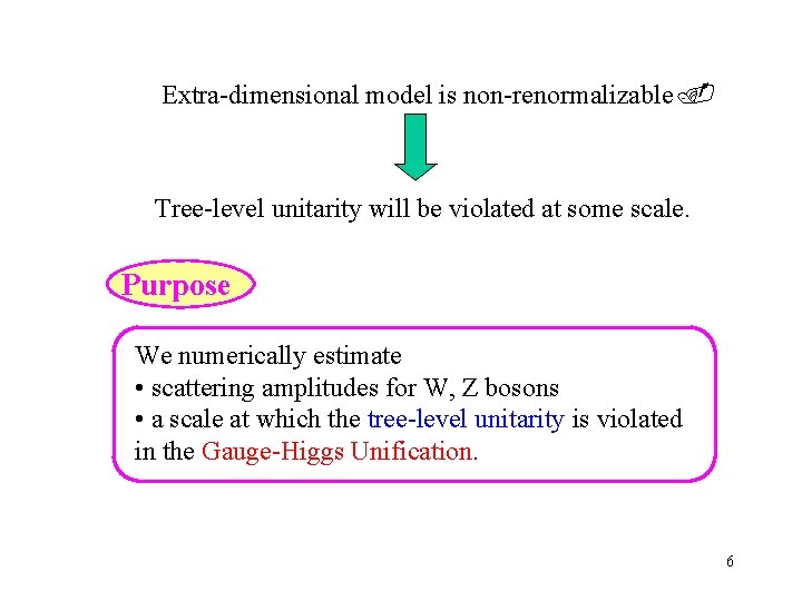 Extra-dimensional model is non-renormalizable. Tree-level unitarity will be violated at some scale. Purpose We