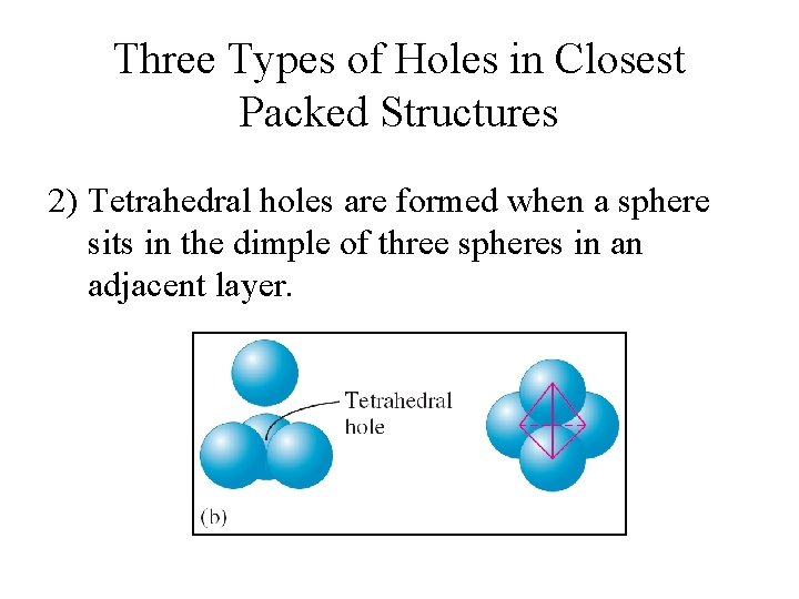 Three Types of Holes in Closest Packed Structures 2) Tetrahedral holes are formed when