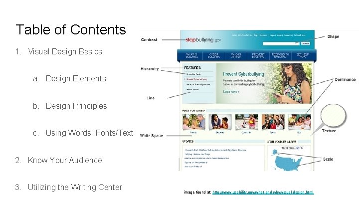 Table of Contents 1. Visual Design Basics a. Design Elements b. Design Principles c.