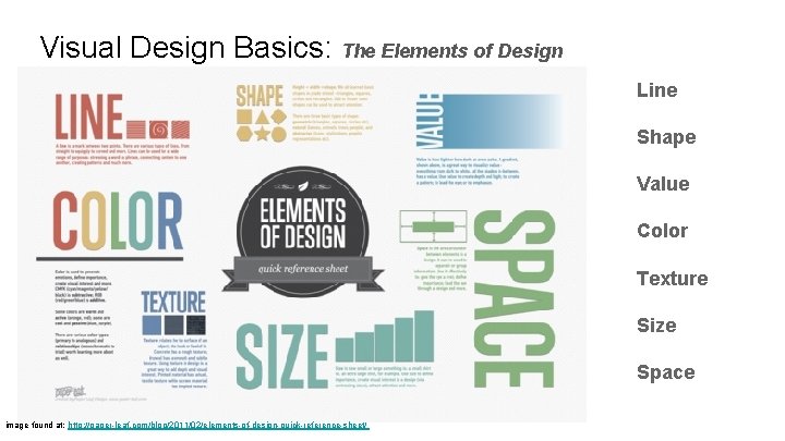 Visual Design Basics: The Elements of Design Line Shape Value Color Texture Size Space