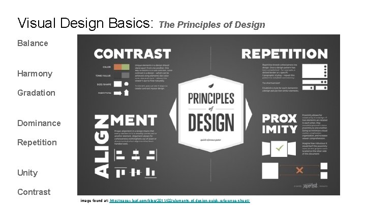 Visual Design Basics: The Principles of Design Balance Harmony Gradation Dominance Repetition Unity Contrast