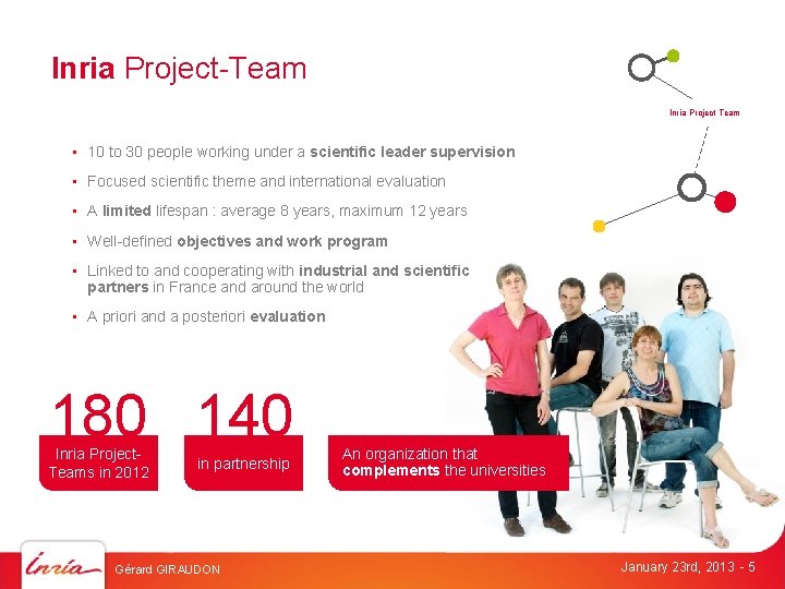 Inria Project-Team Inria Project Team • 10 to 30 people working under a scientific