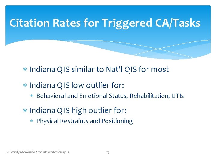 Citation Rates for Triggered CA/Tasks Indiana QIS similar to Nat’l QIS for most Indiana