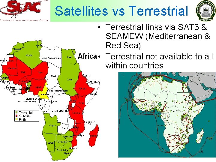 Satellites vs Terrestrial • Terrestrial links via SAT 3 & SEAMEW (Mediterranean & Red