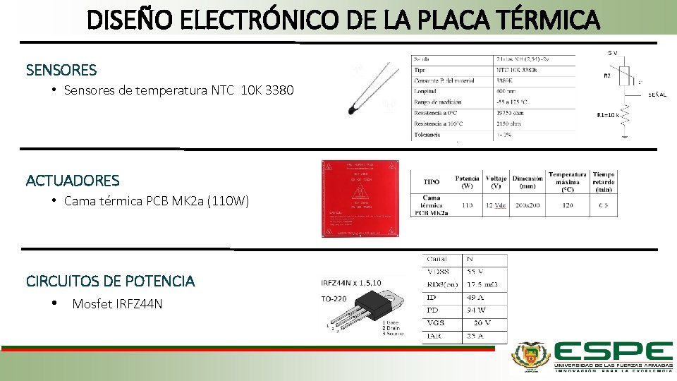 DISEÑO ELECTRÓNICO DE LA PLACA TÉRMICA SENSORES • Sensores de temperatura NTC 10 K