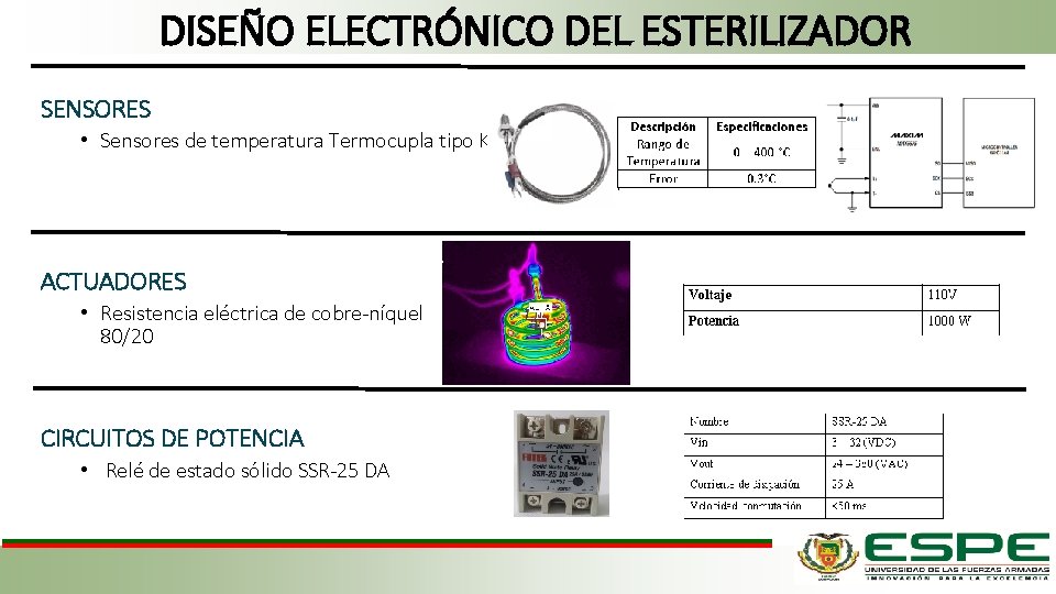 DISEÑO ELECTRÓNICO DEL ESTERILIZADOR SENSORES • Sensores de temperatura Termocupla tipo K ACTUADORES •