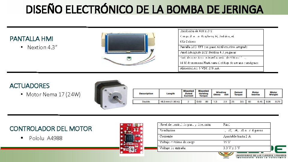 DISEÑO ELECTRÓNICO DE LA BOMBA DE JERINGA PANTALLA HMI • Nextion 4. 3” ACTUADORES
