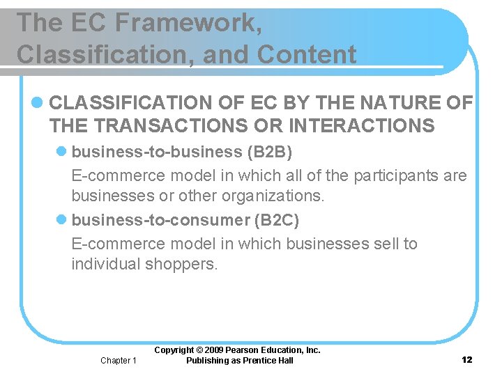 Chapter 1 Overview of Electronic Commerce Learning Objectives