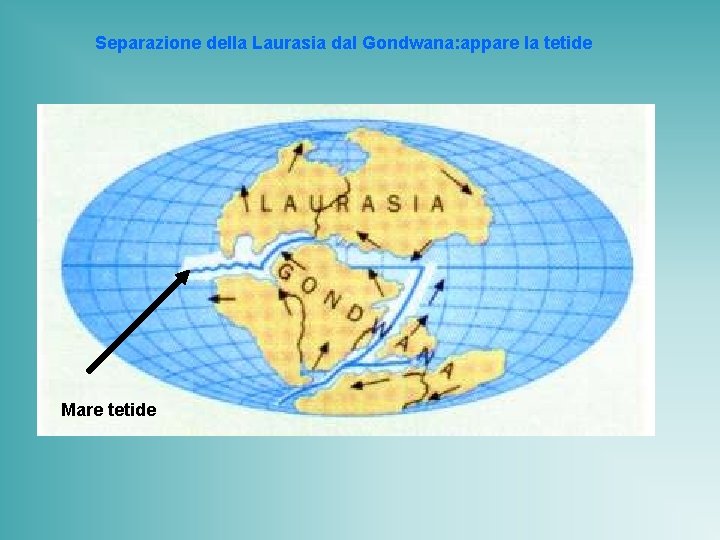 Separazione della Laurasia dal Gondwana: appare la tetide Mare tetide 