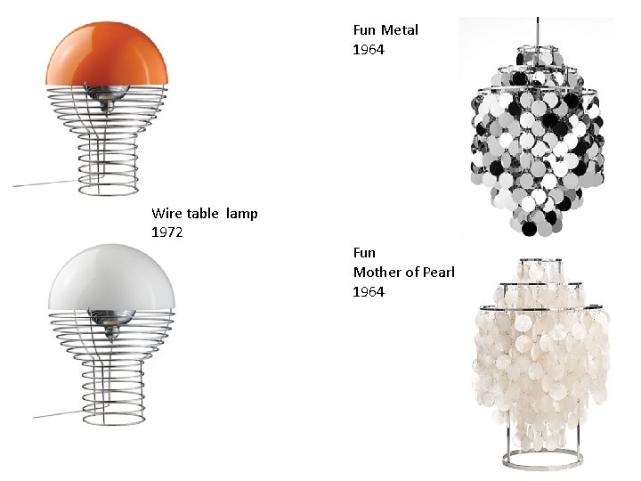 Fun Metal 1964 Wire table lamp 1972 Fun Mother of Pearl 1964 