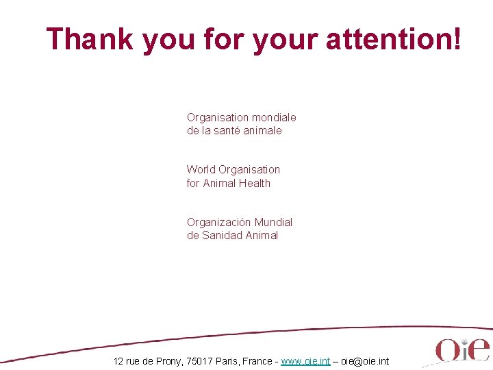Thank you for your attention! Organisation mondiale de la santé animale World Organisation for