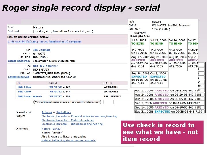 Roger single record display - serial Use check in record to see what we