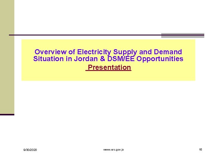 Overview of Electricity Supply and Demand Situation in Jordan & DSM/EE Opportunities Presentation 9/30/2020