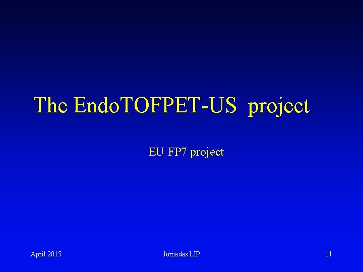 The Endo. TOFPET-US project EU FP 7 project April 2015 Jornadas LIP 11 