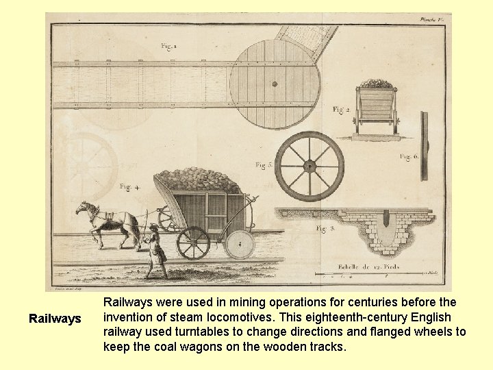 Railways were used in mining operations for centuries before the invention of steam locomotives.