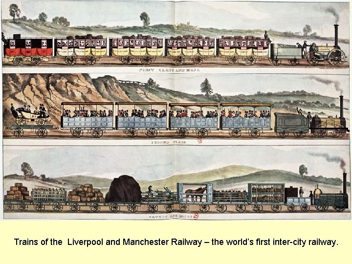 Trains of the Liverpool and Manchester Railway – the world’s first inter-city railway. 