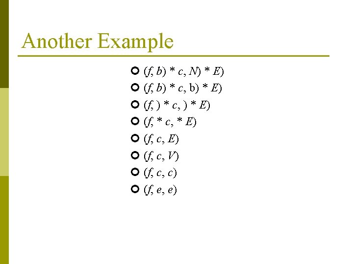 Another Example (f, b) * c, N) * E) (f, b) * c, b)