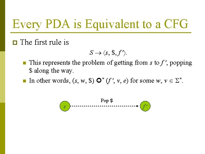 Every PDA is Equivalent to a CFG p The first rule is n n