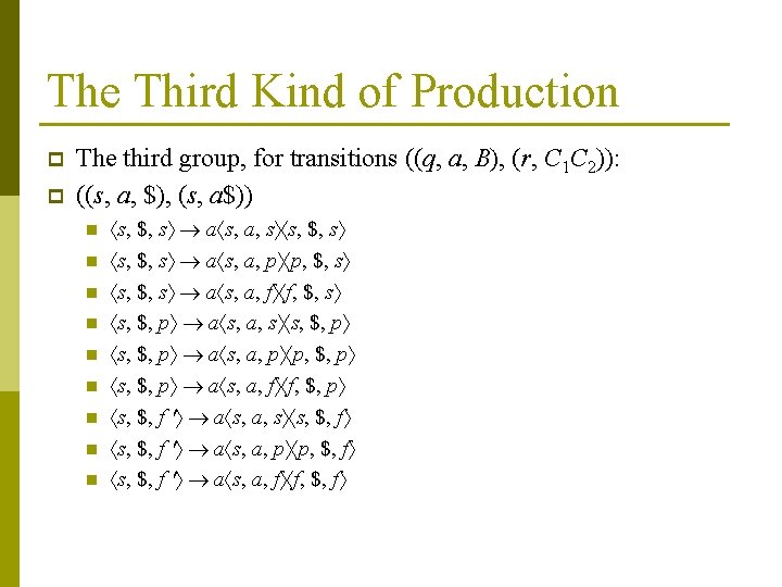 The Third Kind of Production p p The third group, for transitions ((q, a,