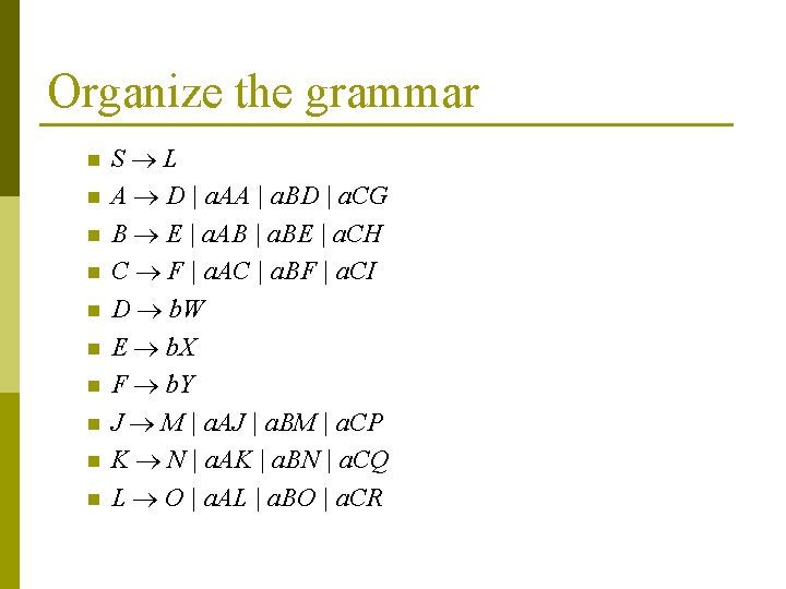Organize the grammar n n n n n S L A D | a.