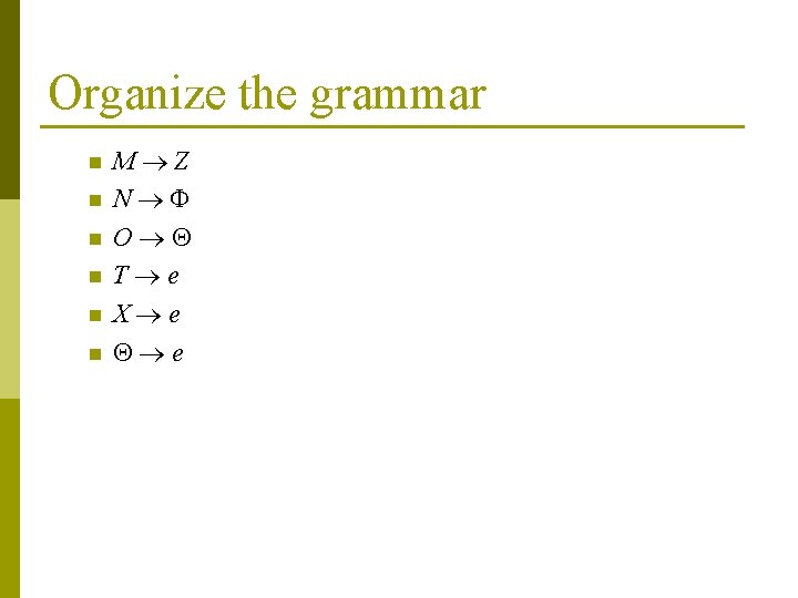 Organize the grammar n n n M Z N O T e X e