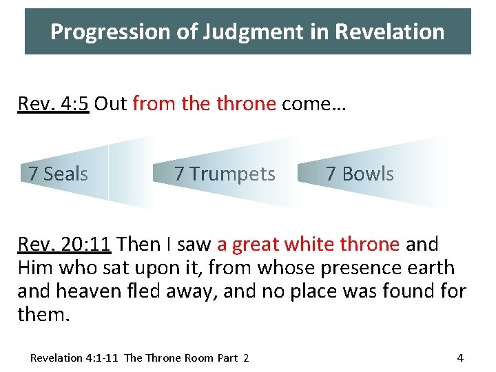 Progression of Judgment in Revelation Rev. 4: 5 Out from the throne come… 7