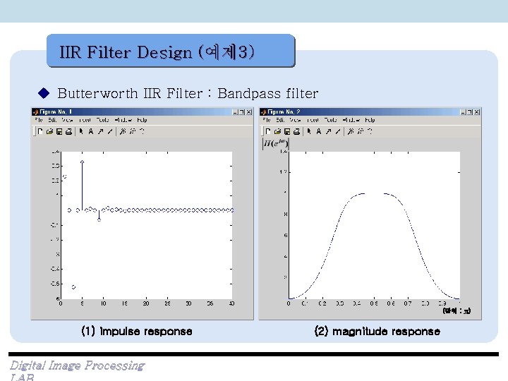 IIR Filter Design (예제 3) u Butterworth IIR Filter : Bandpass filter (단위 :