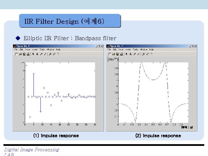 IIR Filter Design (예제 6) u Elliptic IIR Filter : Bandpass filter (단위 :