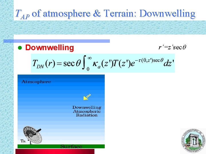 TAP of atmosphere & Terrain: Downwelling l Downwelling r’=z’secq 