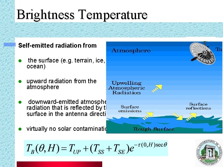 Brightness Temperature Self-emitted radiation from l the surface (e. g. terrain, ice, ocean) l