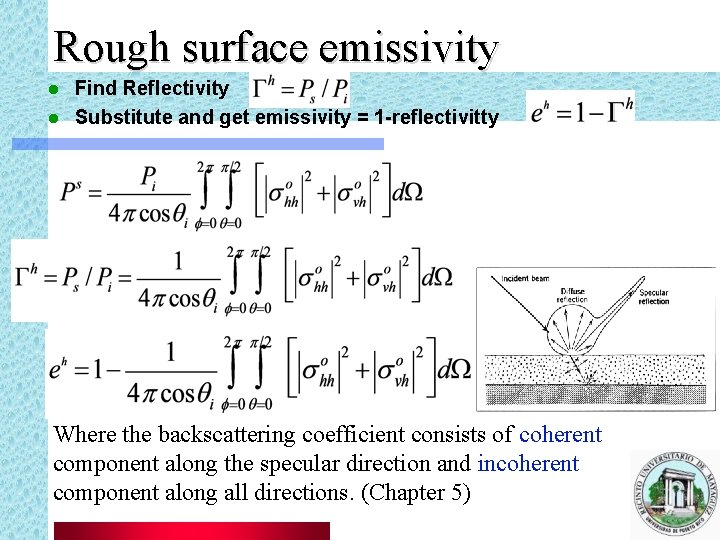 Rough surface emissivity Find Reflectivity l Substitute and get emissivity = 1 -reflectivitty l