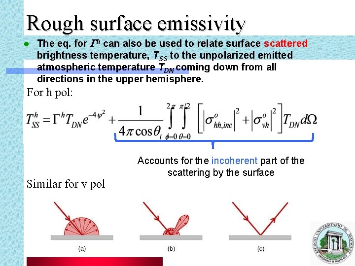 Rough surface emissivity l The eq. for Gh can also be used to relate