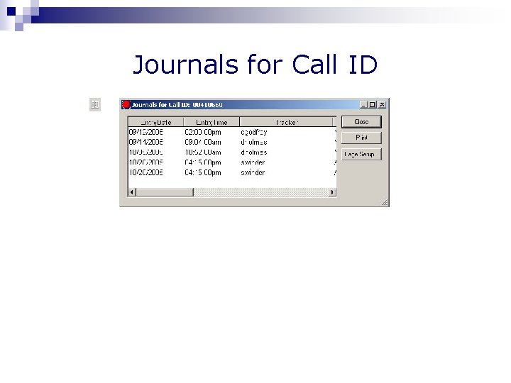 Journals for Call ID 