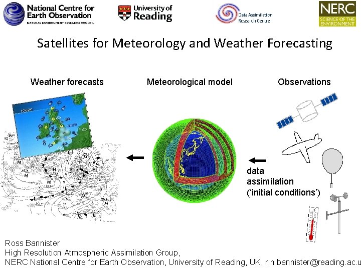 Satellites for Meteorology and Weather Forecasting Weather forecasts Meteorological model Observations data assimilation (‘initial