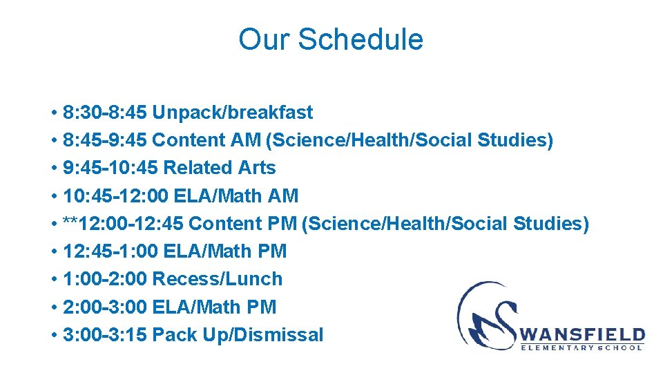 Our Schedule • 8: 30 -8: 45 Unpack/breakfast • 8: 45 -9: 45 Content