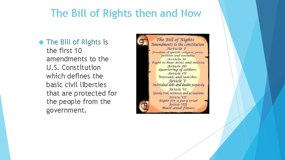 The Bill of Rights then and Now The Bill of Rights is the first