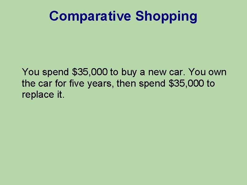 Comparative Shopping You spend $35, 000 to buy a new car. You own the