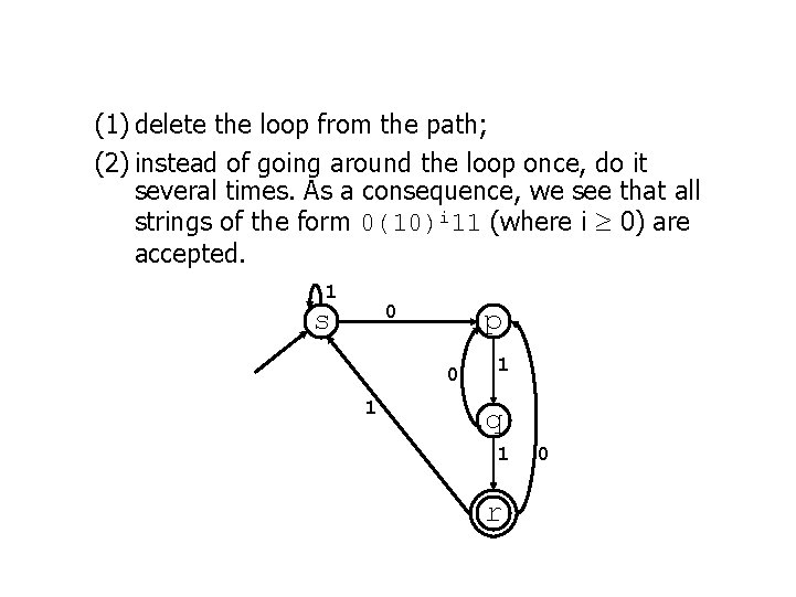 (1) delete the loop from the path; (2) instead of going around the loop (1) delete the loop from the path; (2) instead of going around the loop