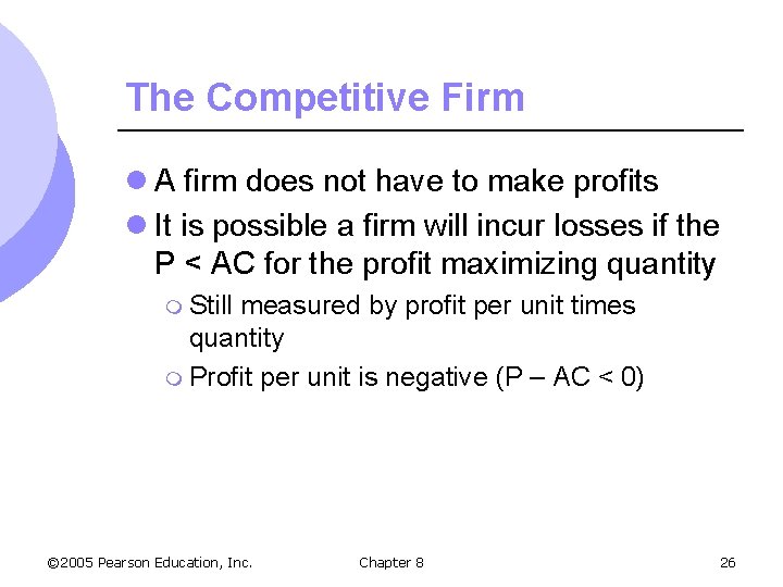 The Competitive Firm l A firm does not have to make profits l It