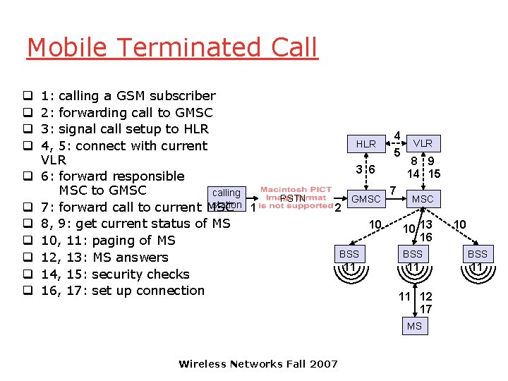 Mobile Terminated Call q q q 1: calling a GSM subscriber 2: forwarding call