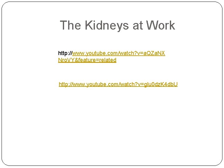 The Kidneys at Work http: //www. youtube. com/watch? v=a. QZa. NX Nro. VY&feature=related http:
