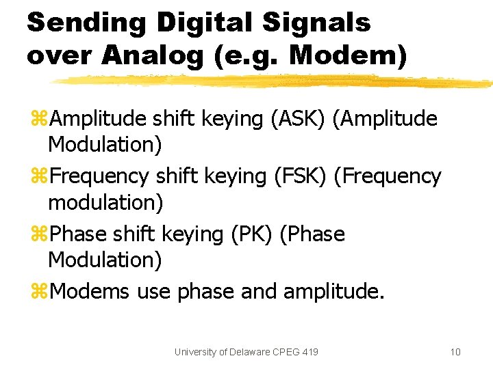 Sending Digital Signals over Analog (e. g. Modem) z. Amplitude shift keying (ASK) (Amplitude